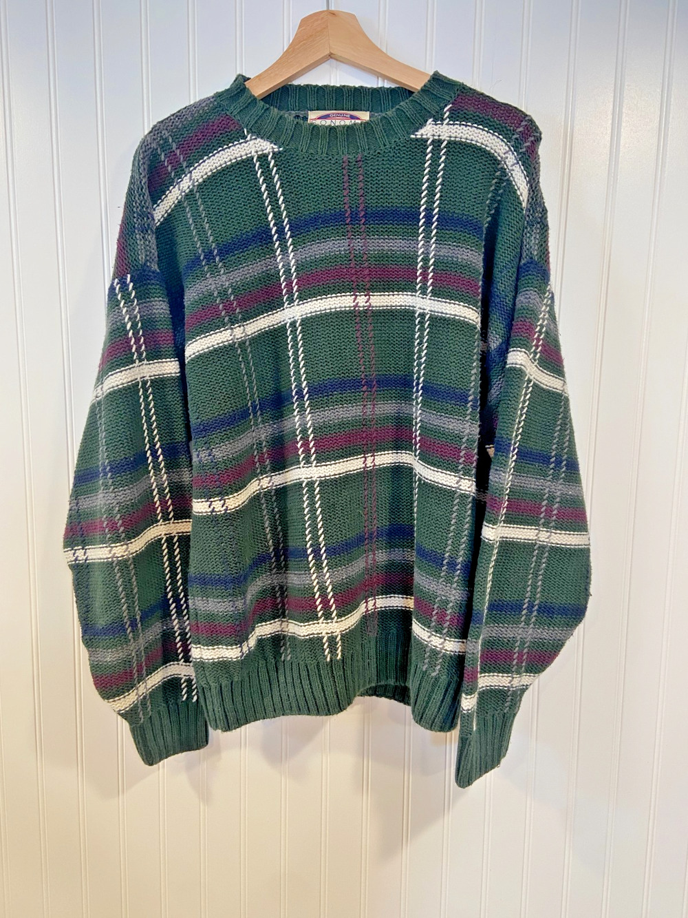 Vintage Sonoma Sweater Men's L Grandpa Plaid Pullover 90s Green Y2K Preppy